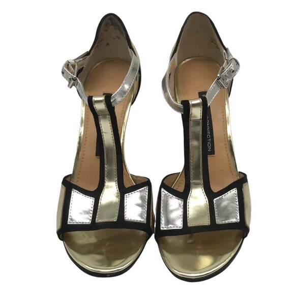 French Connection Nicky T-Strap High Heel Sandals Metallic Silver Size 37.5 - Picture 3 of 8
